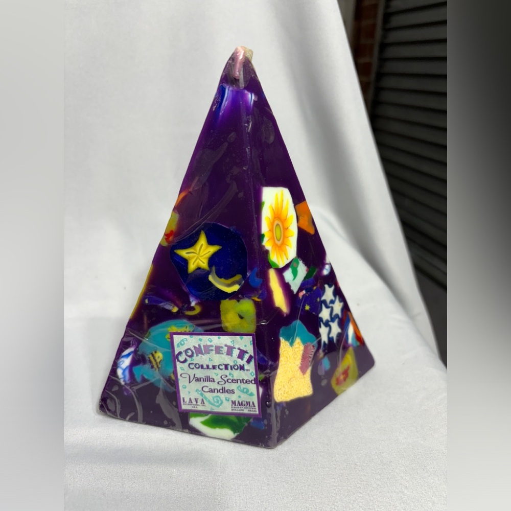New 7 1/2” purple confetti candle fish polar bear stars face